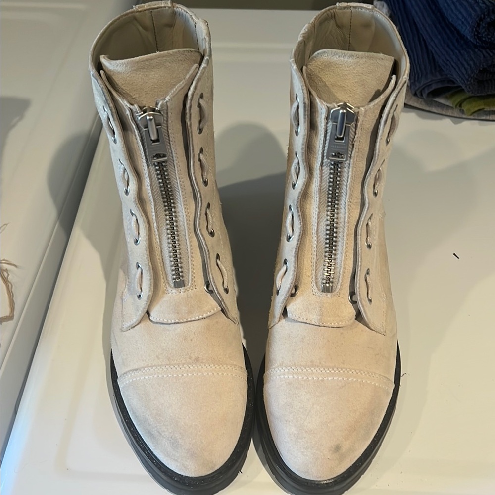 All Saints Cream Suede Ankle Boots
